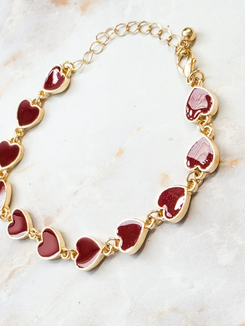 ​18K Gold Red Heart Link Bracelet Boutique Jewelry New